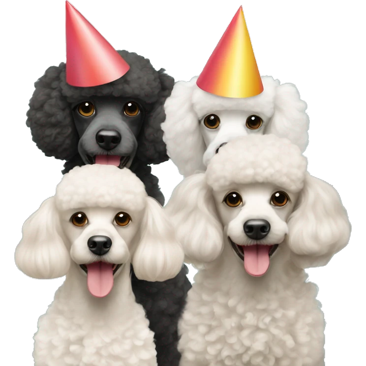 3 poodles in birthday hats c emoji
