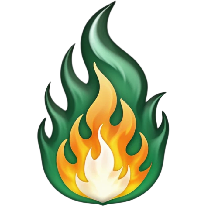 dark green and white flame, no other colors, transparent background, emoji style emoji