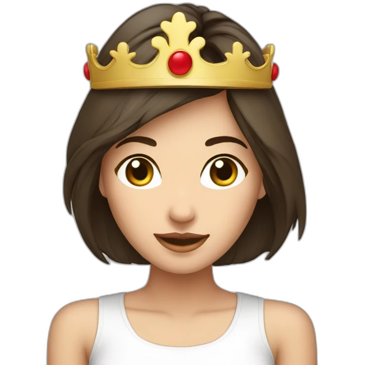a brunette woman with a crown on the head, asian, shoulders, whit t-shirt emoji