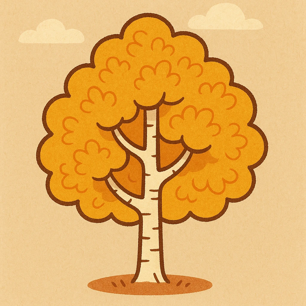 cartoon style aspen tree with yellow leaves, single trunk, simple background emoji