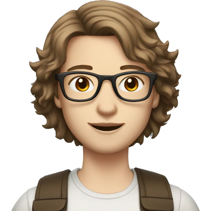 pale skin, medium length brown wolfcut hair, glasses emoji