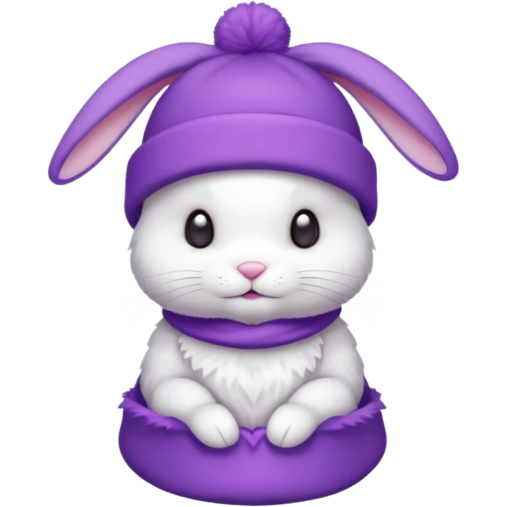 white Bunny wear a purrple benie hat, full body emoji