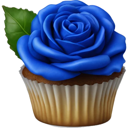 Realistic isolated cobalt blue rose cupcake. emoji