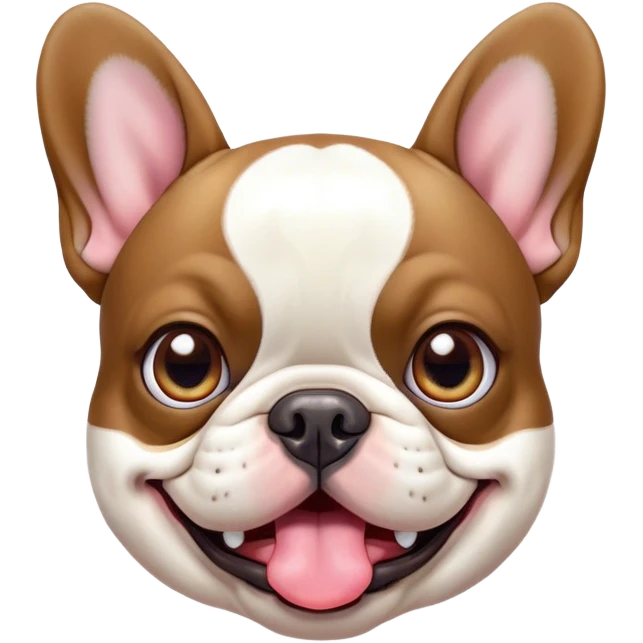 Cinematic Comical Pied French Bulldog Portrait Emoji, Head tilted with an exaggeratedly shocked, comical expression and wide, humorously expressive eyes, showcasing a distinctive pied fur of contrasting hues and a charmingly goofy face, simplified yet hilariously detailed, glowing with a sassy, playful radiance, high shine, exuding a mischievous and meme-worthy charm, styled with a soft glowing outline, capturing the essence of a Pied French Bulldog that looks ready to spark a viral laugh! emoji
