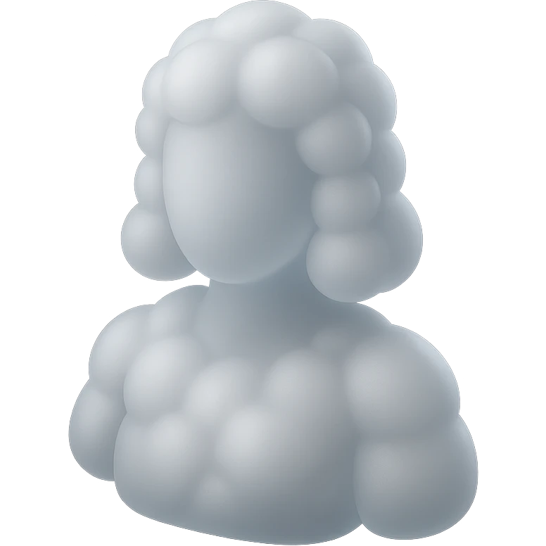 person made entirely of white fluffy convex clouds, shoulder length, front view, matte glass style emoji