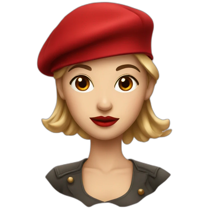 A girl with red lips and red beret emoji