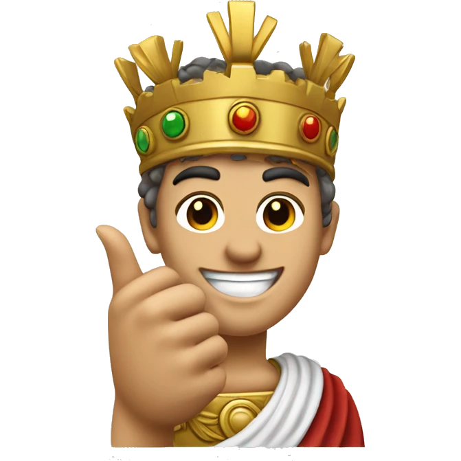 A Roman emperor (with laurel crown) raising his thumb, smiling confidently, as if approving a great victory or conquest. emoji