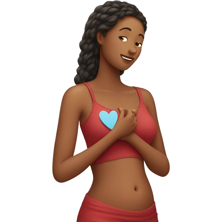 woman shaping a heart on her belly emoji