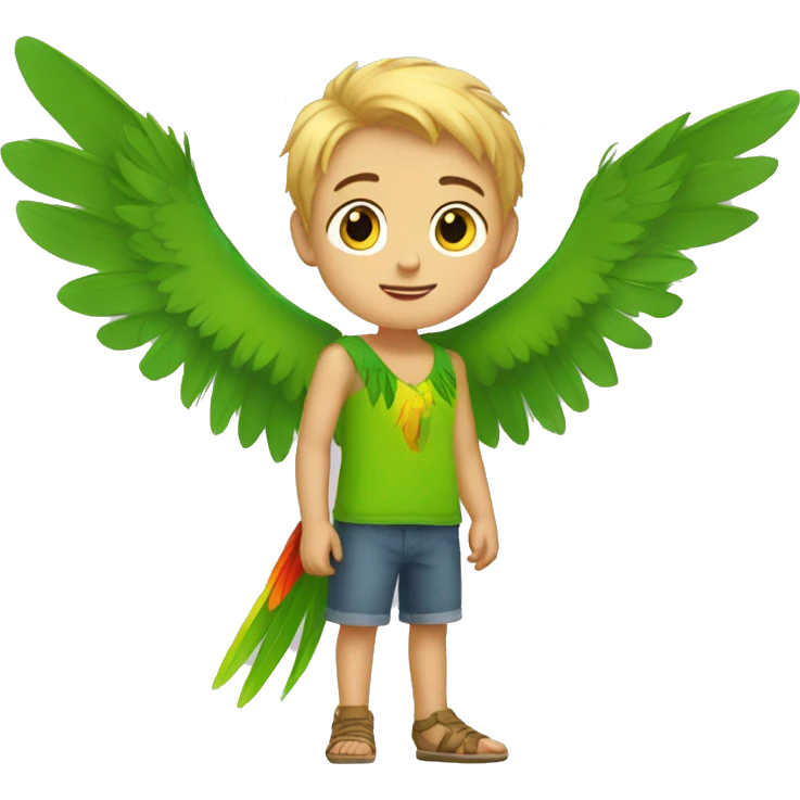 A blonde boy named Grian with the wings and legs of a parrot emoji