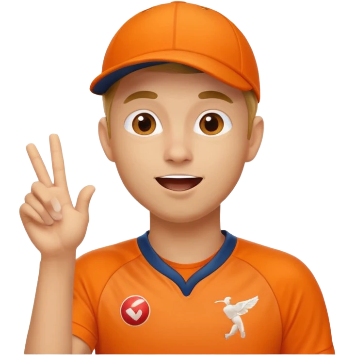 cricketer in orange jersey doing a flying kiss, fun, lively emoji