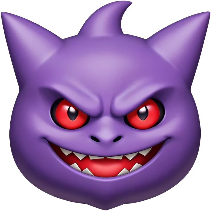 Gengar, the purple ghost Pokemon with red eyes and a mischievous grin emoji