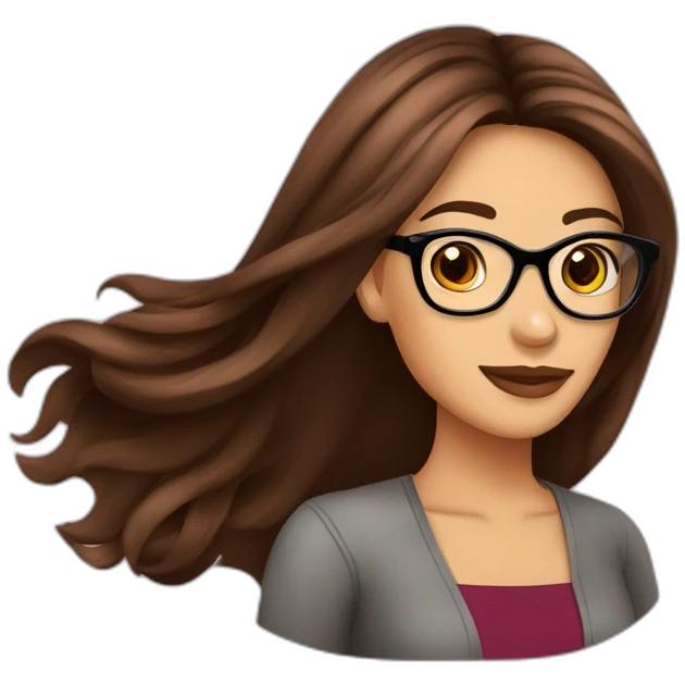 Mujer cabello largo lacio color café, ojos café, piel morena, con lentes color vino emoji