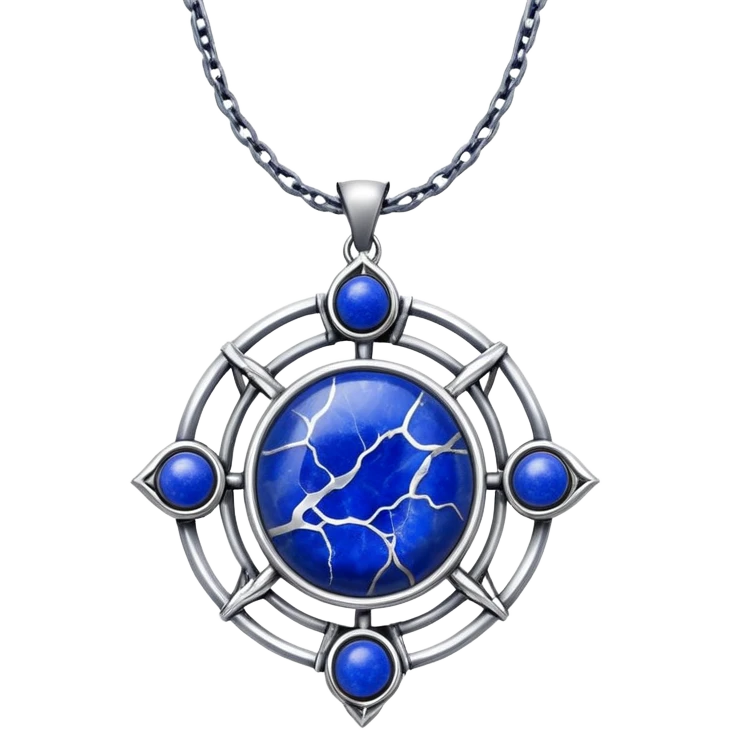 mystical necklace with lapis lazuli stone, glowing blue with white veins emoji