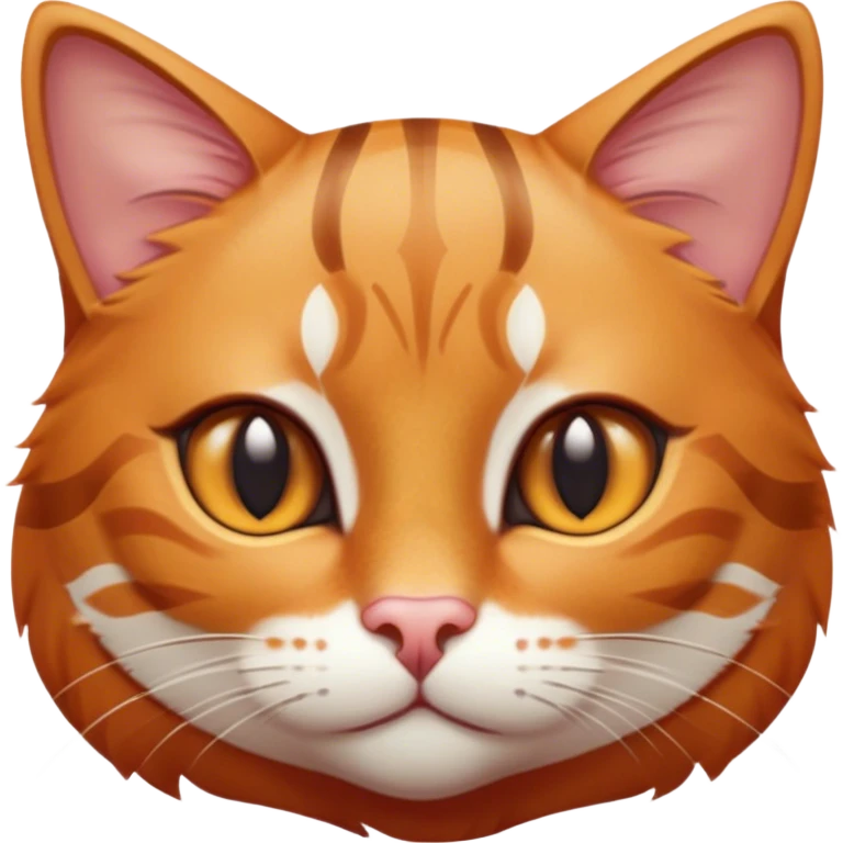 Cinematic Cute Ginger Tabby Cat Portrait Emoji, Head tilted playfully and inquisitively, sleek orange-brown fur with bold tabby stripes and a distinctive M-shaped marking on the forehead, sparkling amber eyes, Simplified yet irresistibly adorable features, highly detailed, glowing with a warm, friendly glow, high shine, affectionate and curious, stylized with a touch of whimsy, bright and endearing, soft glowing outline, capturing the essence of a mischievous yet loving kitten, so playful it feels like it could pounce out of the screen and into your arms! emoji