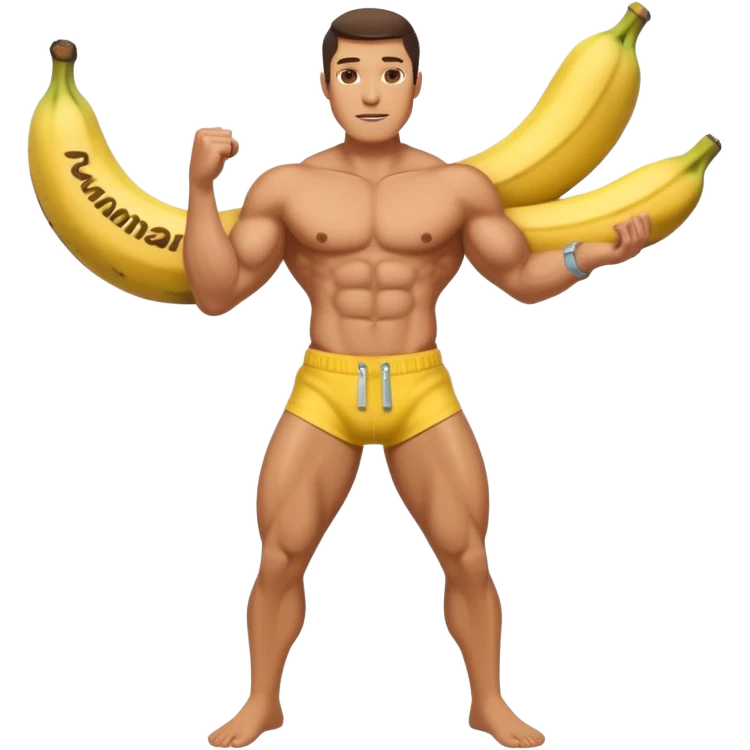 muscular shirtless man with a big banana coming out of his pants zipper emoji