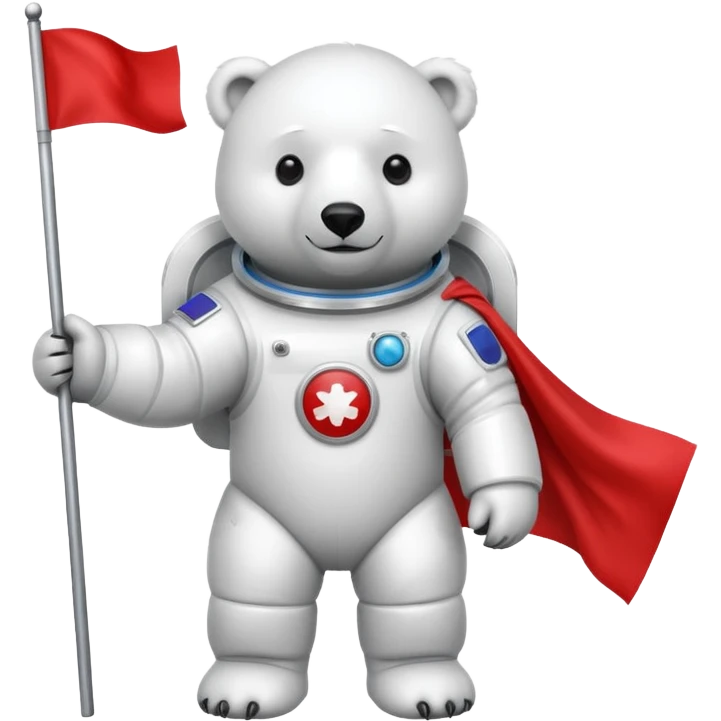Polar bear in space suit, holding red rectangle flag emoji