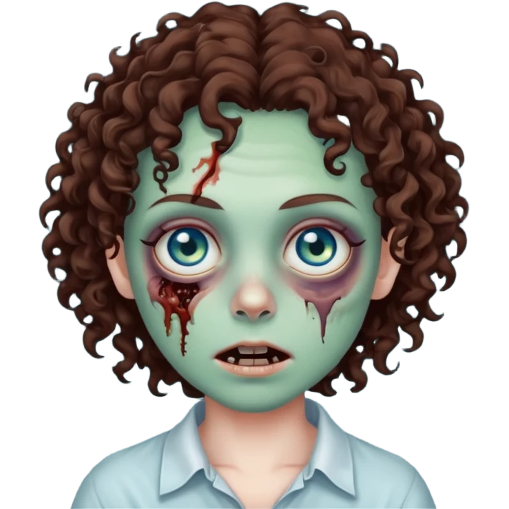Создай человека зомби с корично,голобо-болотноми глазами и кудрявами волосами цвета темно коричневого emoji