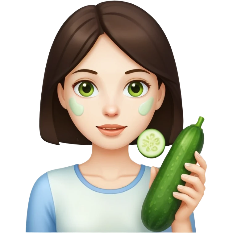 brunette holding a cucumber covered in milk emoji