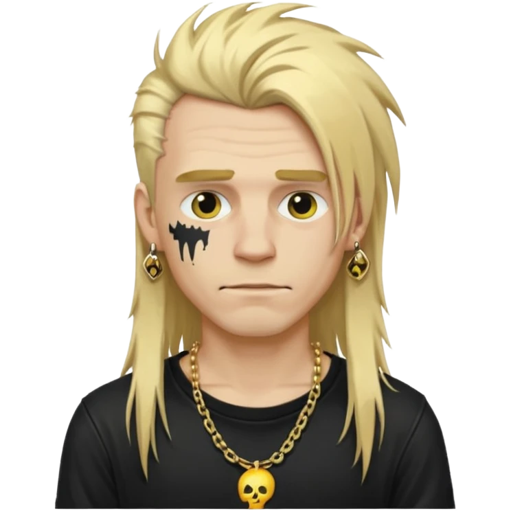 make a iphone emoji who is a white man that looks punk with messy blonde long hair with a black punk shirt and a golden neckless emoji