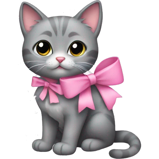 little gray cat with pink bow emoji