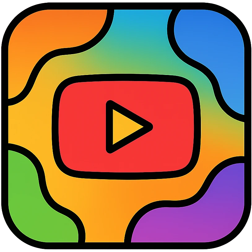 background for a YouTube video with vibrant gradient colors, abstract shapes, play button in center emoji