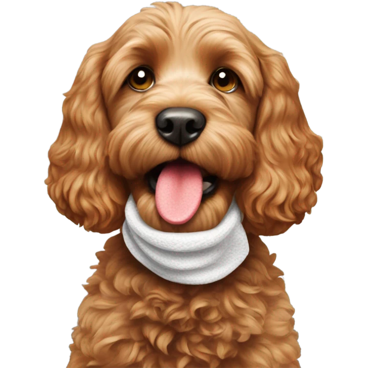 Ginger cockapoo holding a sock in her mouth emoji
