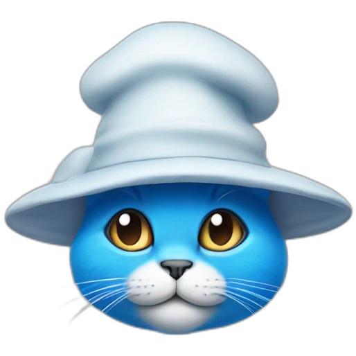 Blue Smurf cat head wearing mushroom like a hat emoji