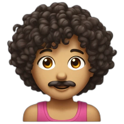garçon cheveux frisés noirs et moustache, fille cheveux bruns bouclés, chantant dans un micro emoji