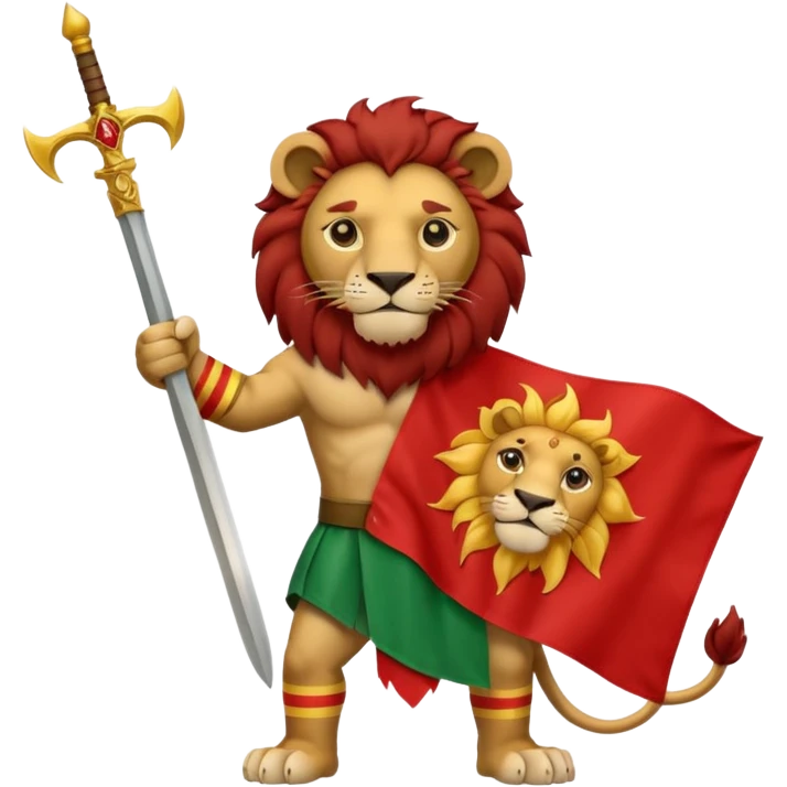 پرچم شیر و خورشید رو بساز پرچم سبز و سفید و قرمز سبز بالا سفید وسط و قرمز پایین و در وسط پرچم یعنی تو بخش سفید یک  شیر باشه که در دستش شمشیر است و پست شیر تویه همون بخش یک خورشید است  emoji