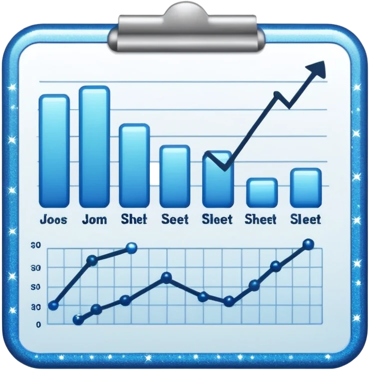 ios style emoji for report sheet consisting graph/ charts with sparkle around the report , no numbers emoji