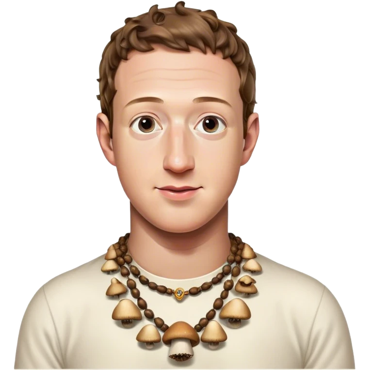 Mark Zuckerberg wearing a necklace made of mushrooms emoji