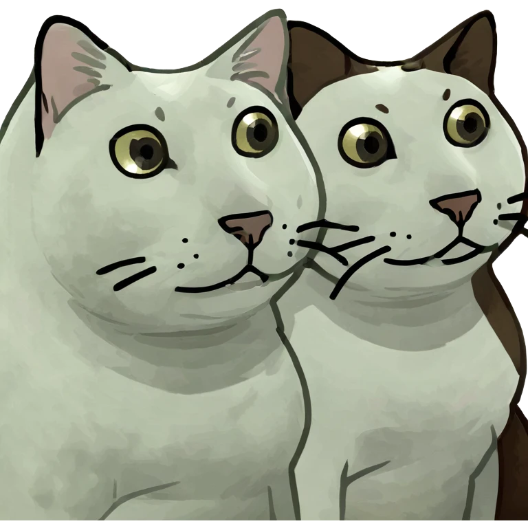 Two white cats with a few black and brown spots, one long hair and one short hair emoji
