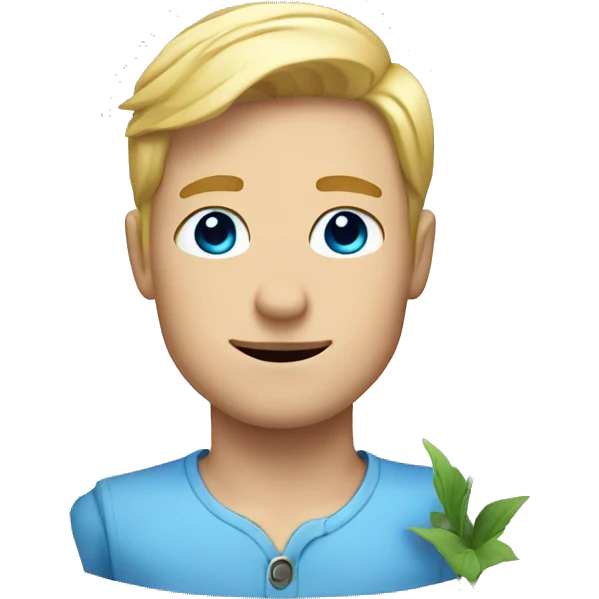 Blonde guy with blue eyes holding flower emoji