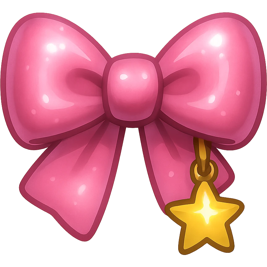 pink bow emoji, cute and shiny, with a small star charm emoji