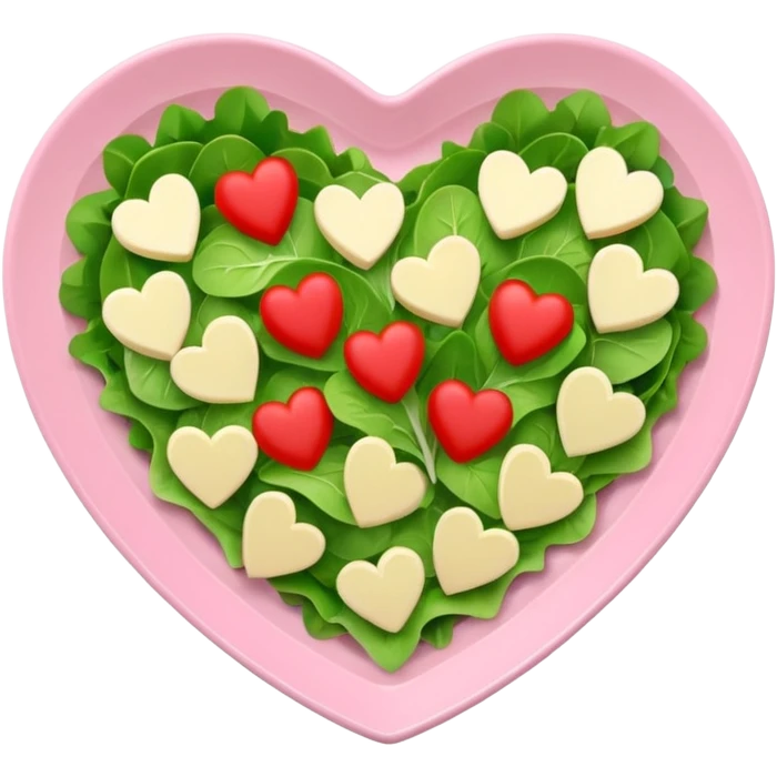 green salad in a light pink heart shaped plate emoji