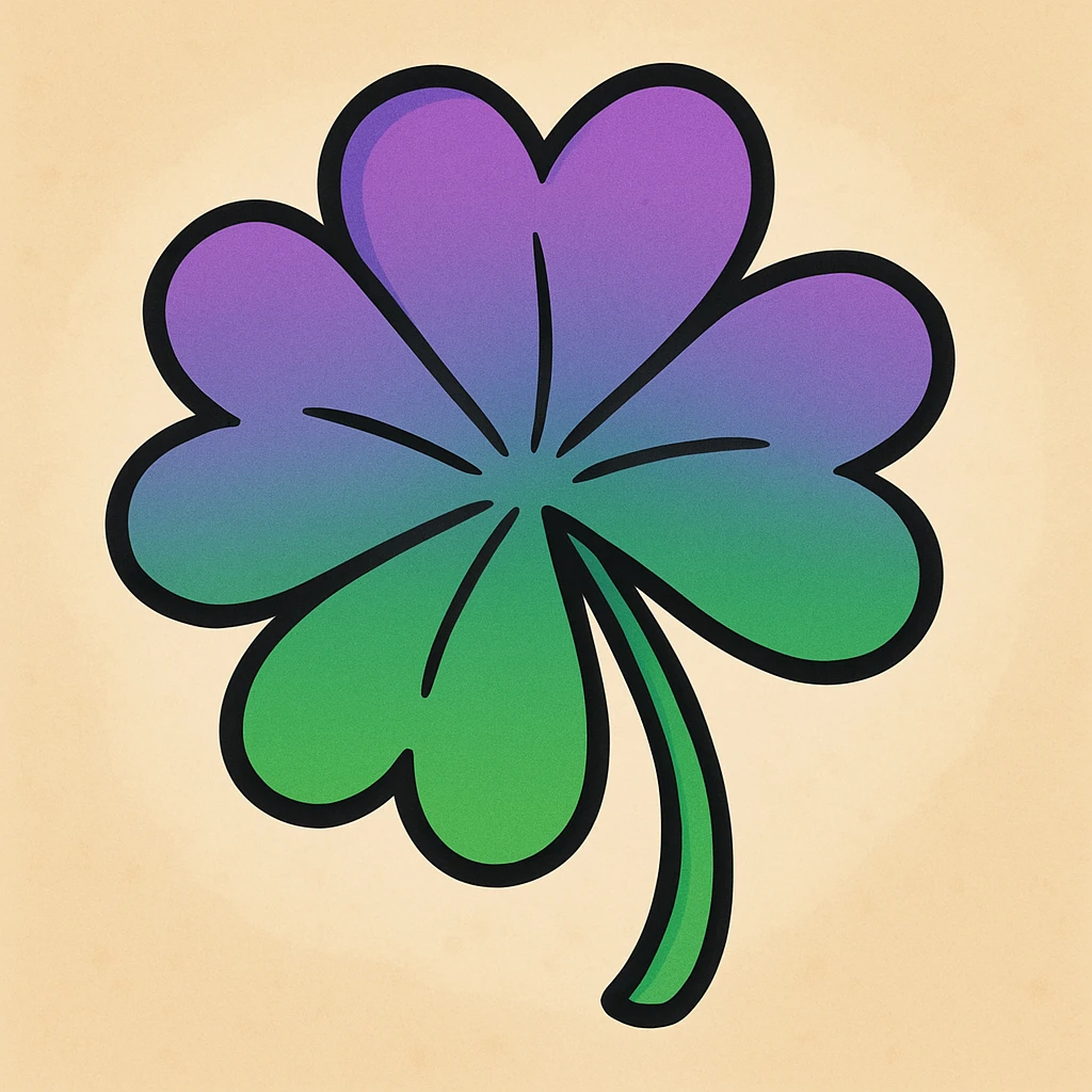 cartoon style four leaf clover with a top to bottom gradient from purple to green emoji