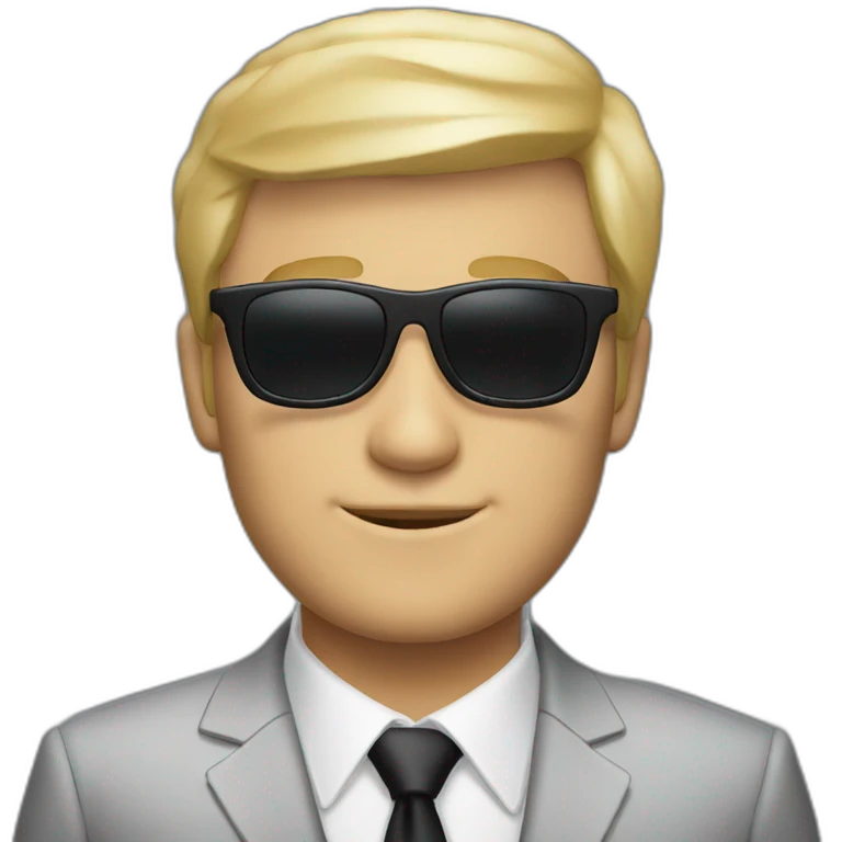 white guy in suit with blonde hair and black non-shinethrough sunglasses emoji