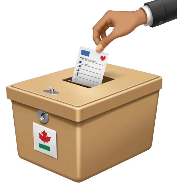 A neutral, generic symbolic image: A hand dropping a ballot paper into a simple, unmarked ballot box. on the ballot ‘Ja, aber’, ‘Nein, aber’,  emoji
