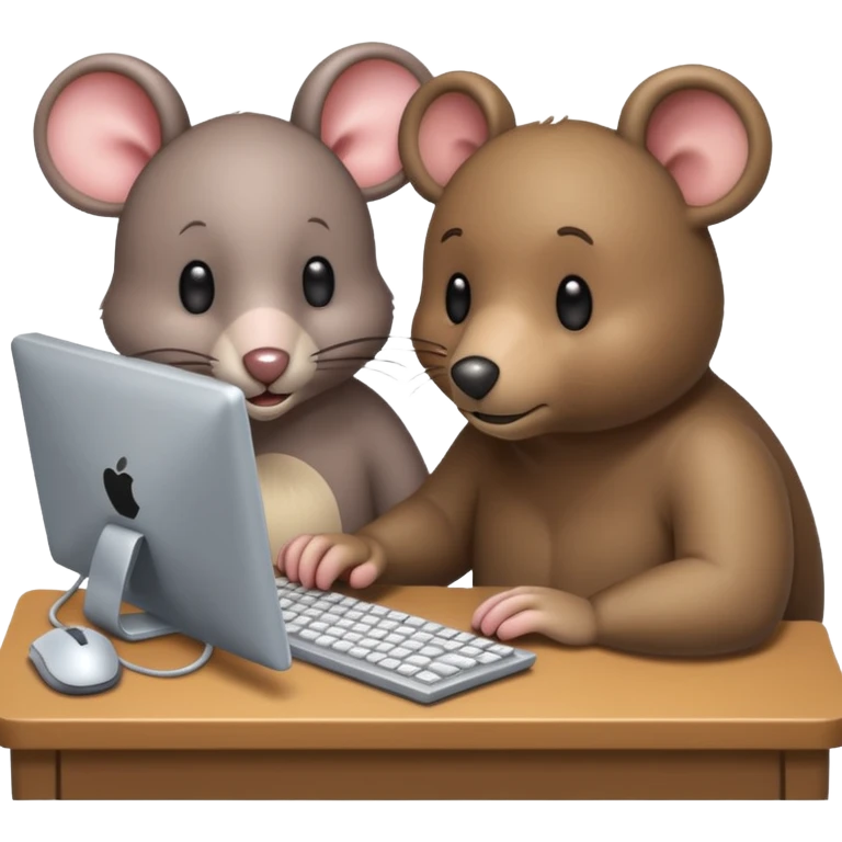 mouse and bear working on computer emoji