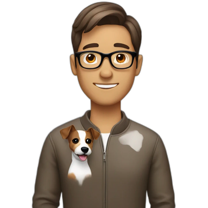 Man with modern hair brown hair with glasses with jack russell terrier dog emoji