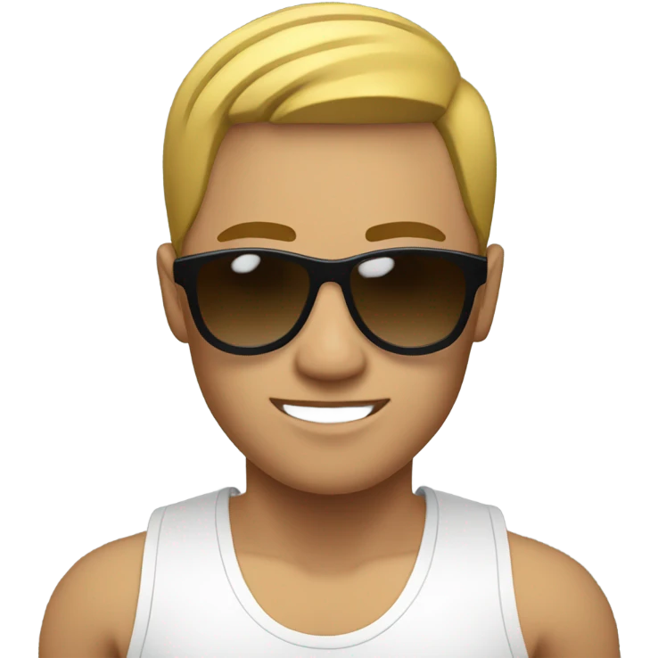 strong asian personal trainer short golden hair with sunglasses white vest emoji