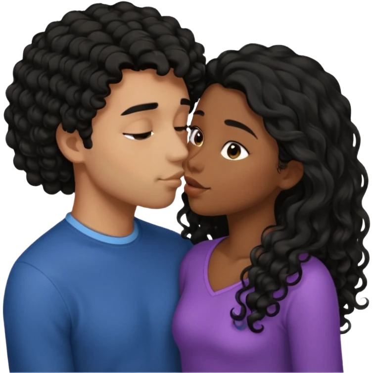 a straight short black hair man kissing a shorter girl with long black curly hair emoji