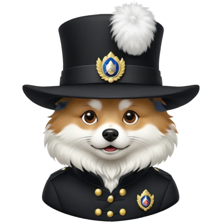 Spitz dog with Napoléon general’s black hat emoji