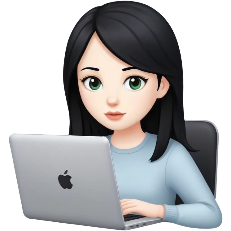 white girl with black hair and a laptop emoji