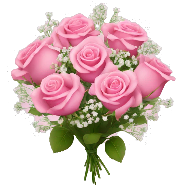 a bouquet of pink roses and baby’s breath all together   emoji