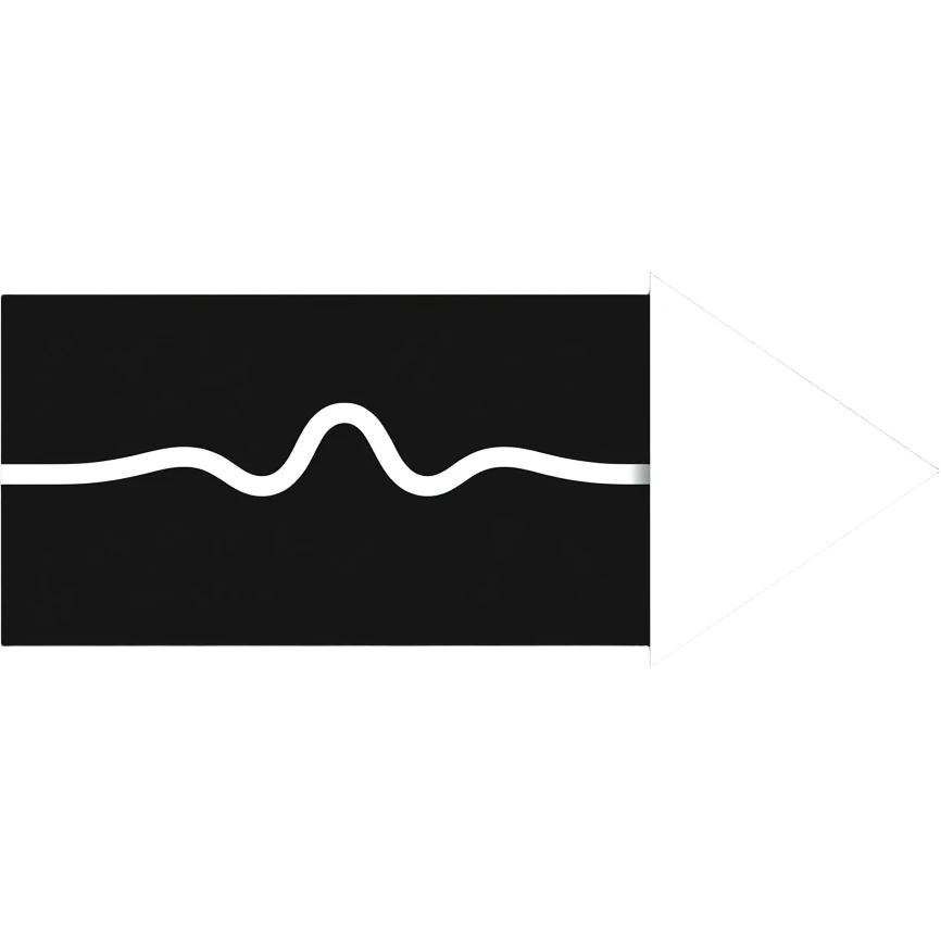 Flecha blanca con fondo negro. Sigue una trayectoria ondulada de onda sinusoide horizontal suave. trazado compuesto por una línea de puntos discretos y uniformes. Termina a la derecha con una punta de flecha triangular sólida y blanca. Composición vectorial minimalista emoji
