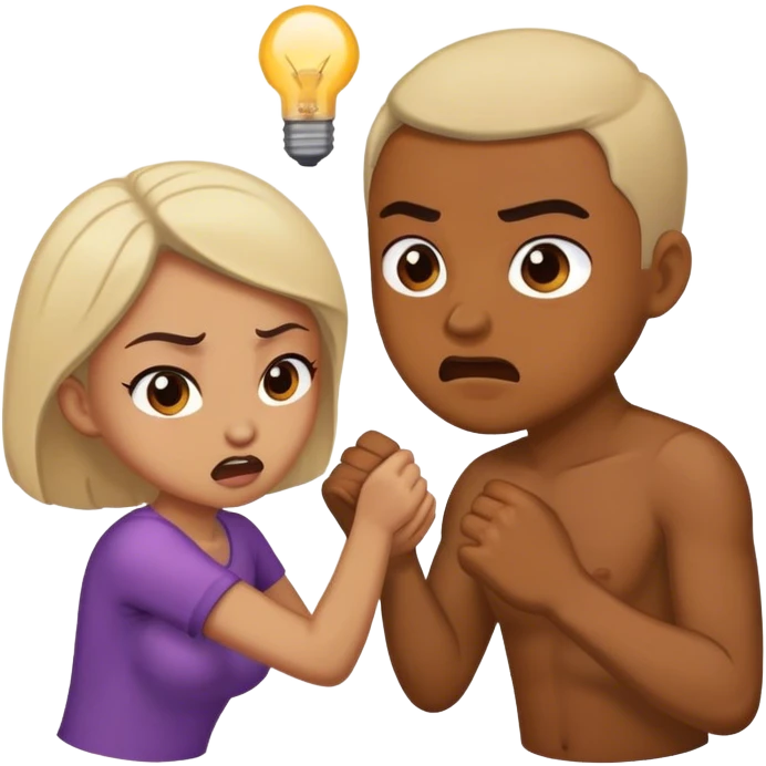 Brown skin women light skin man tussling emoji