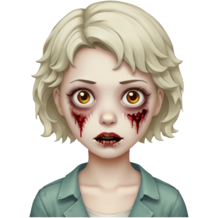 Uma menina zombie com um cabelo ondulado curto, com a franja pro lado emoji