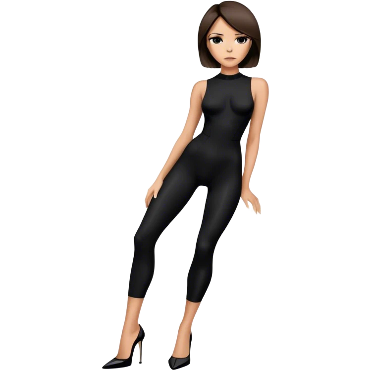 Victoria Beckham with light skin, short dark brown bob, black bodysuit wearing black heels emoji