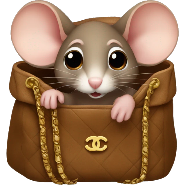Cute brown mouse sitting in a Chanel bag emoji